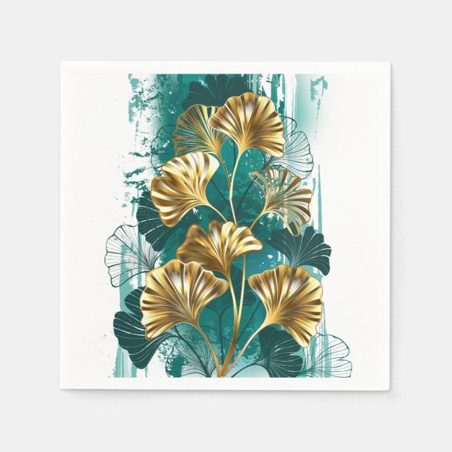 Branch with Golden Leaves Ginko Biloba Napkins (Front)