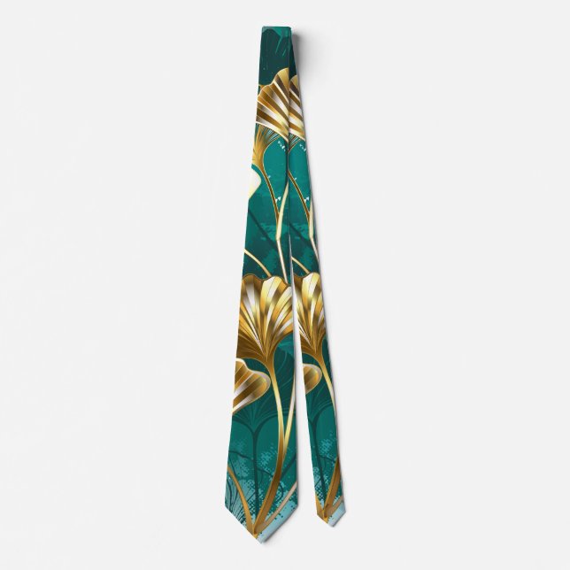 Branch with Golden Leaves Ginko Biloba Neck Tie (Front)