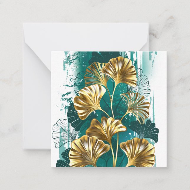 Branch with Golden Leaves Ginko Biloba Note Card (Front)