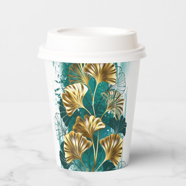 Branch with Golden Leaves Ginko Biloba Paper Cups (Front)