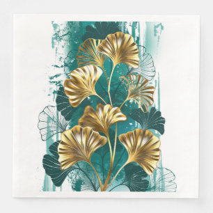 Branch with Golden Leaves Ginko Biloba Paper Dinner Napkins