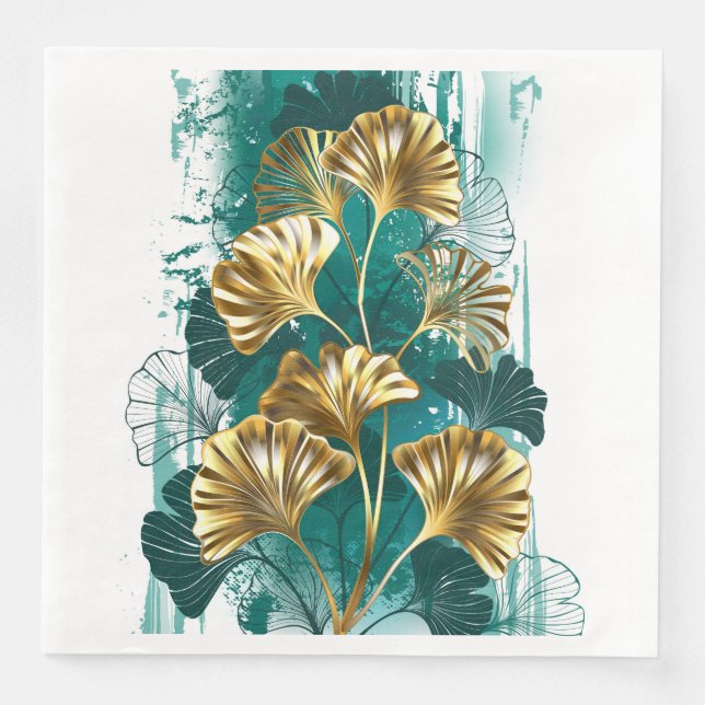 Branch with Golden Leaves Ginko Biloba Paper Dinner Napkins (Front)
