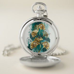Branch with Golden Leaves Ginko Biloba Pocket Watch