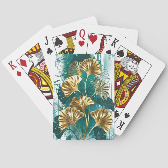 Branch with Golden Leaves Ginko Biloba Poker Cards (Back)