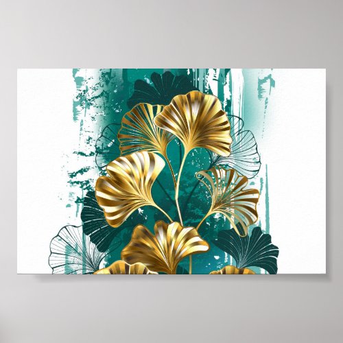 Branch with Golden Leaves Ginko Biloba Poster