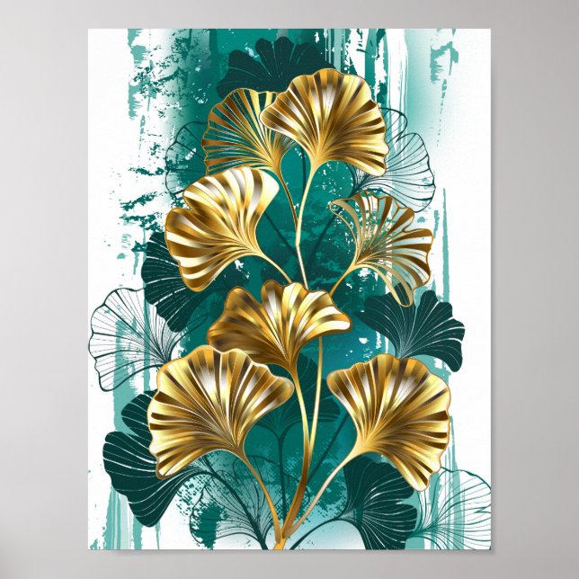 Branch with Golden Leaves Ginko Biloba Poster (Front)