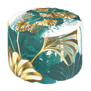 Branch with Golden Leaves Ginko Biloba Pouf