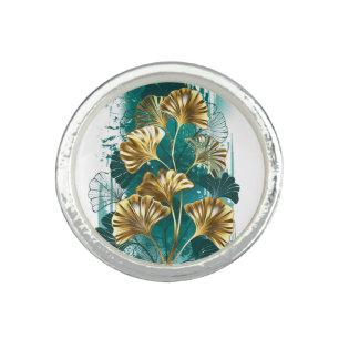 Branch with Golden Leaves Ginko Biloba Ring
