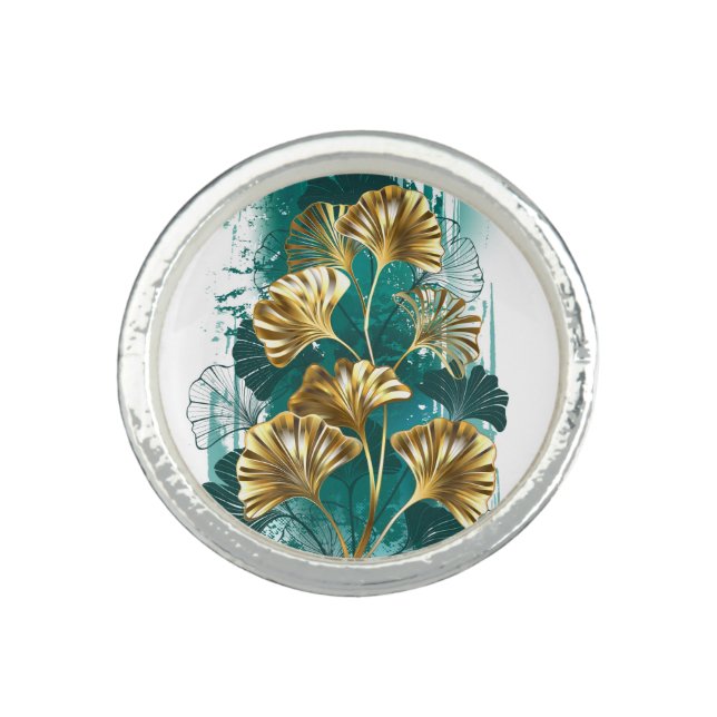 Branch with Golden Leaves Ginko Biloba Ring (Front)