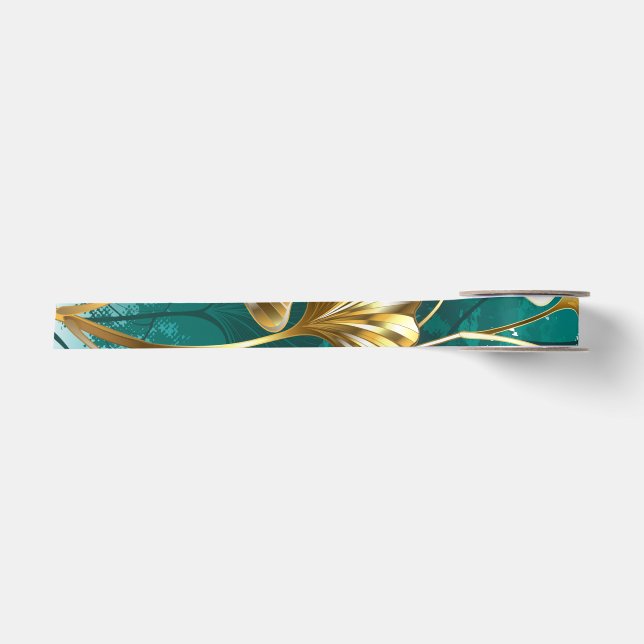 Branch with Golden Leaves Ginko Biloba Satin Ribbon (Front)