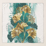 Branch with Golden Leaves Ginko Biloba Scarf<br><div class="desc">Branch with jewelry,  gold and green leaves of Ginko biloba on light,  painted green background. Ginko biloba</div>