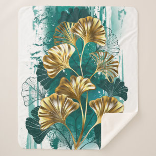 Branch with Golden Leaves Ginko Biloba Sherpa Blanket