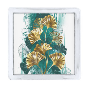 Branch with Golden Leaves Ginko Biloba Silver Finish Lapel Pin