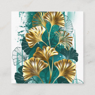 Branch with Golden Leaves Ginko Biloba Square Business Card
