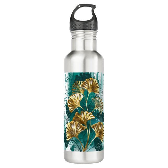 Branch with Golden Leaves Ginko Biloba Stainless Steel Water Bottle (Front)