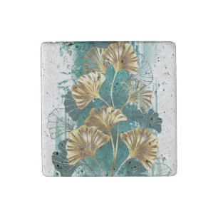 Branch with Golden Leaves Ginko Biloba Stone Magnet