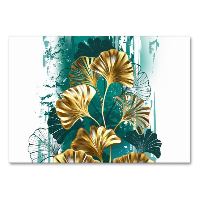 Branch with Golden Leaves Ginko Biloba Table Number (Front)