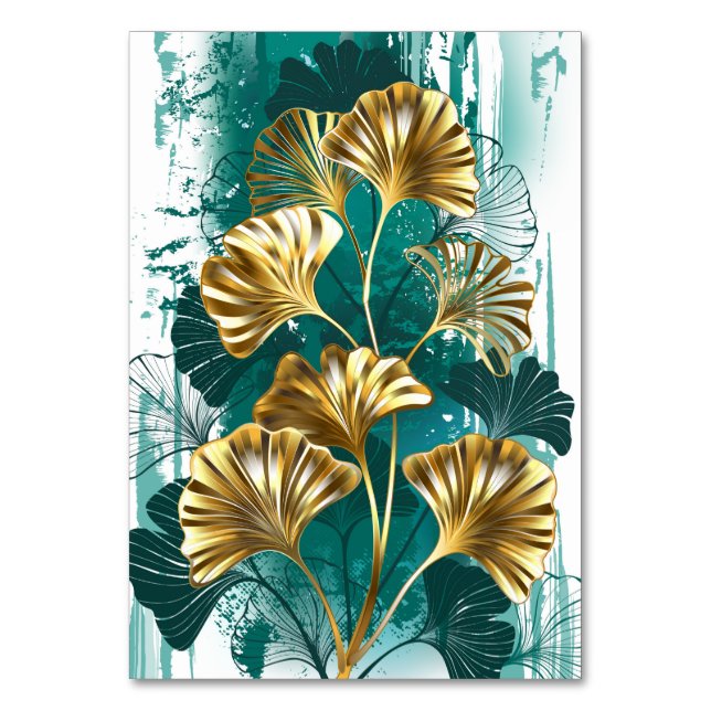 Branch with Golden Leaves Ginko Biloba Table Number (Front)