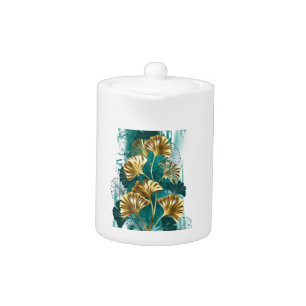 Branch with Golden Leaves Ginko Biloba Teapot