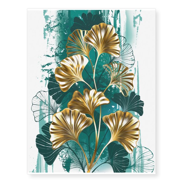 Branch with Golden Leaves Ginko Biloba Temporary Tattoos (Front)