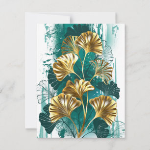 Branch with Golden Leaves Ginko Biloba Thank You Card