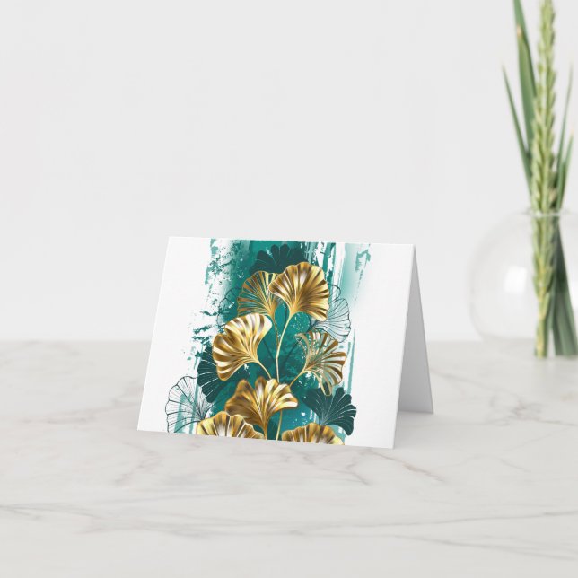 Branch with Golden Leaves Ginko Biloba Thank You Card (Front)