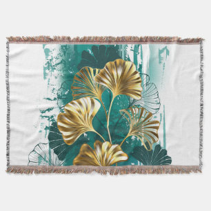 Branch with Golden Leaves Ginko Biloba Throw Blanket