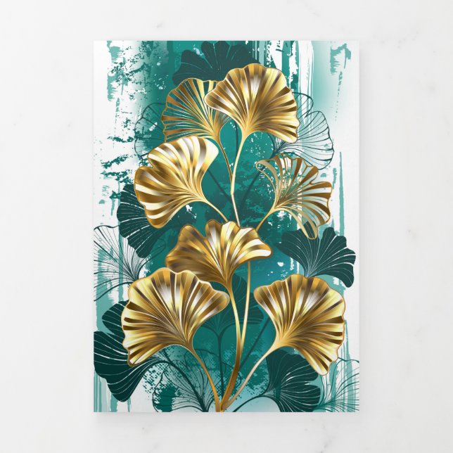 Branch with Golden Leaves Ginko Biloba Tri-Fold Card (Cover)