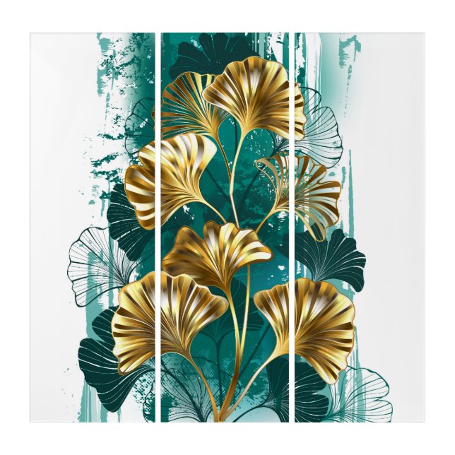 Branch with Golden Leaves Ginko Biloba Triptych (Front)