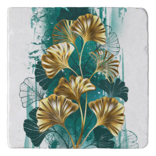 Branch with Golden Leaves Ginko Biloba Trivet