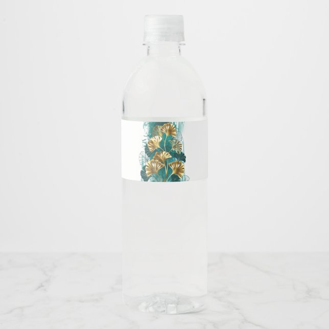 Branch with Golden Leaves Ginko Biloba Water Bottle Label (Front)