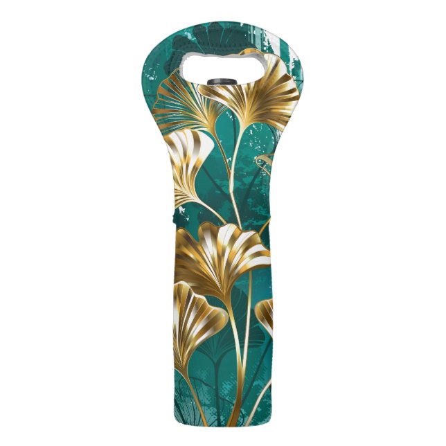 Branch with Golden Leaves Ginko Biloba Wine Bag (Front)