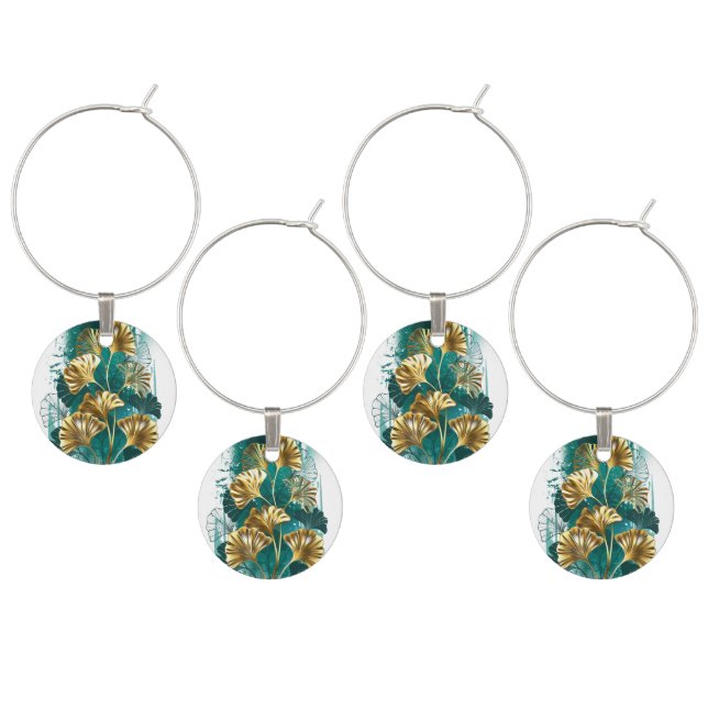 Branch with Golden Leaves Ginko Biloba Wine Charm (Staggered)