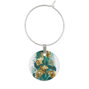 Branch with Golden Leaves Ginko Biloba Wine Charm