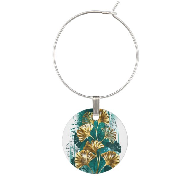 Branch with Golden Leaves Ginko Biloba Wine Charm (Front)