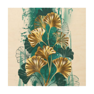 Branch with Golden Leaves Ginko Biloba Wood Wall Art