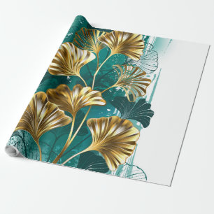 Branch with Golden Leaves Ginko Biloba Wrapping Paper