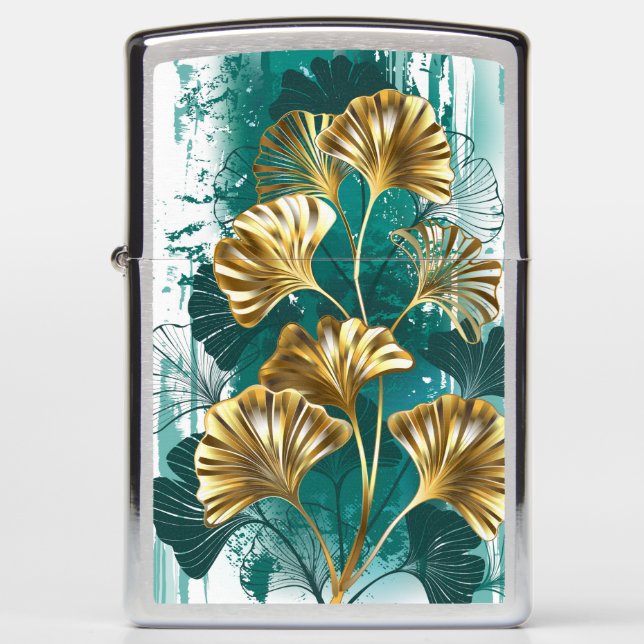 Branch with Golden Leaves Ginko Biloba Zippo Lighter (Front)