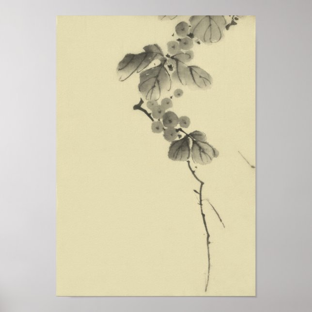 Branch with Leaves & Berries Hokusai Fine Art Poster (Front)