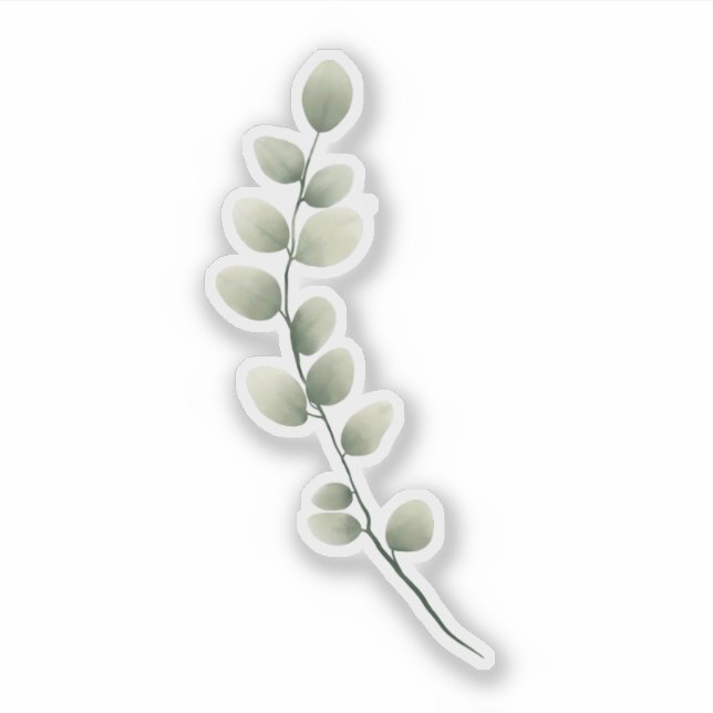 Branch with Light Green Leaves in Watercolor Style Sticker (Front)
