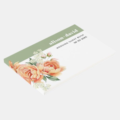 Branch with peach frose flowers floral wedding guest book