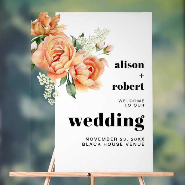 Branch with peach roses wedding WELCOME Acrylic Sign (Neutral)