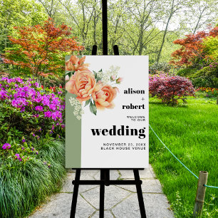 Branch with peach roses wedding WELCOME Foam Board