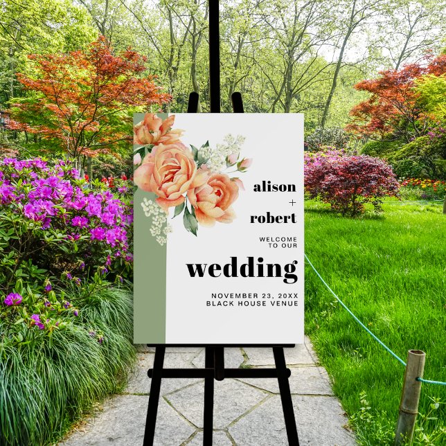 Branch with peach roses wedding WELCOME Foam Board (Creator Uploaded)