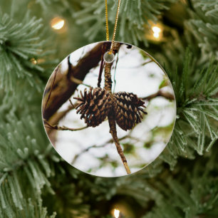 Branch with Pinecones Ceramic Ornament