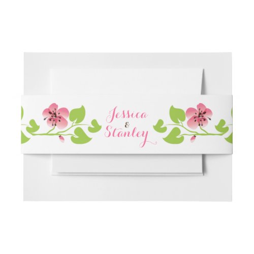 Branch with pink cherry blossoms spring wedding invitation belly band