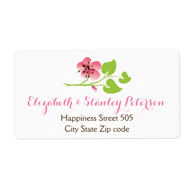 Branch with pink cherry blossoms spring wedding label (Front)