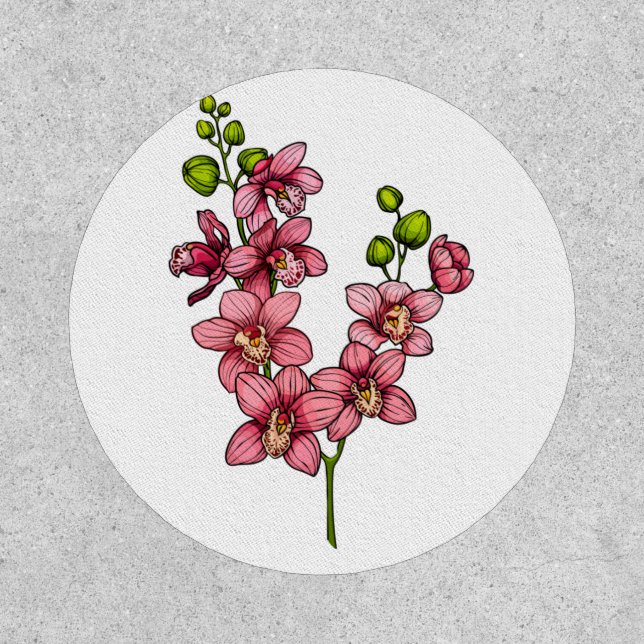 branch with pink orchid flowers sticker patch (Front)