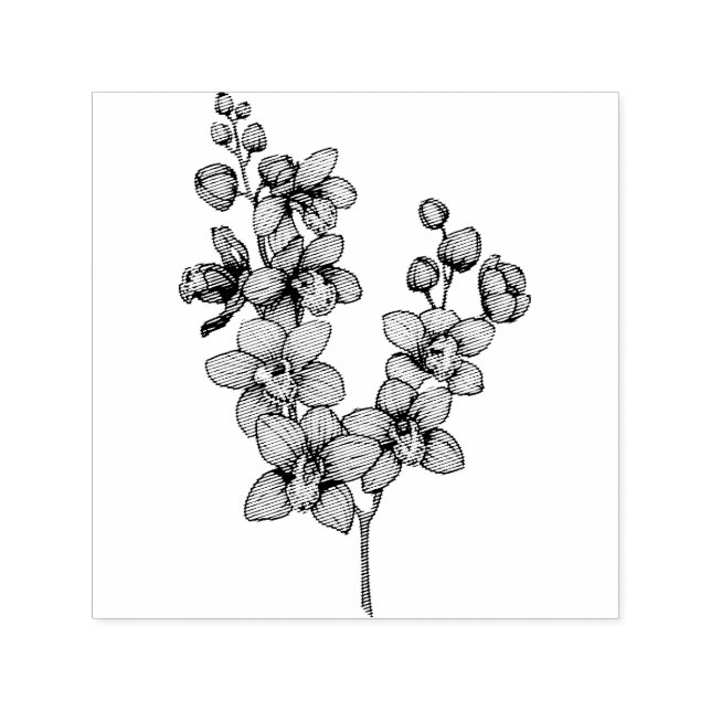 branch with pink orchid flowers sticker self-inking stamp (Design)