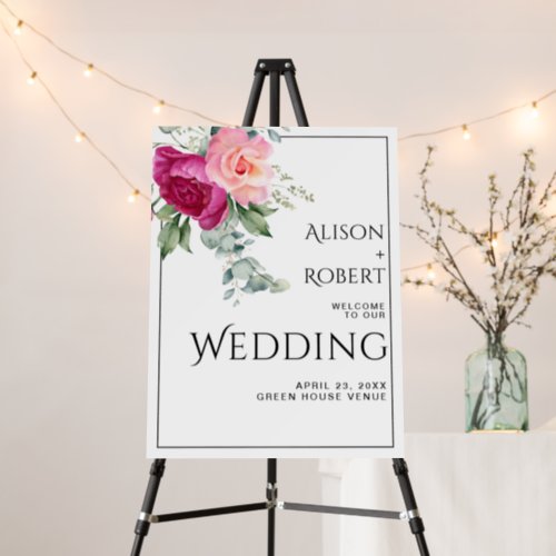 Branch with pink rose flowers WELCOME wedding Foam Board